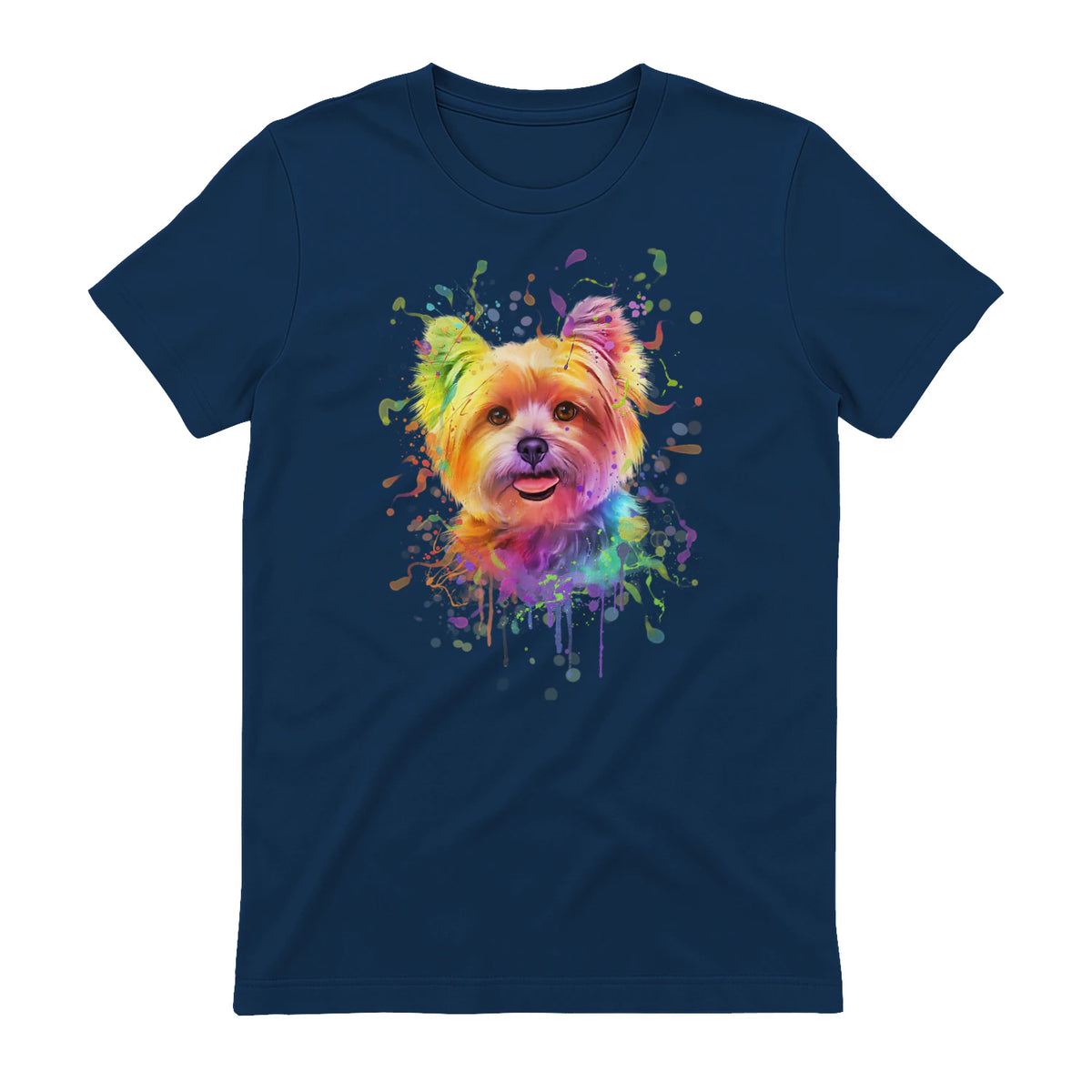 Colorful Splash Art Yorkshire Terrier Portrait Yorkshire Lover in Navy - back view
