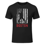 Boston Massachusetts American Flag Baseball Weathered T-Shirt in Black - front view