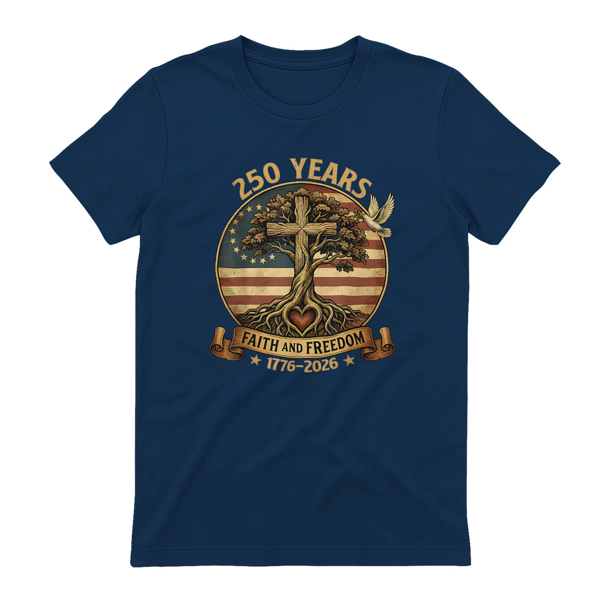Faith and Freedom Christian USA Anniversary T-Shirt in Navy - back view