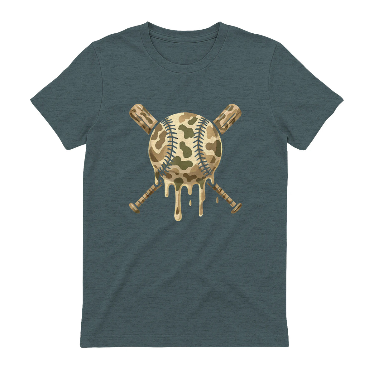 Baseball Drip Camo Baseball Bats Boys Sports Cool Game Day T-Shirt in Dark Heather - back view