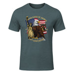 Patriotic Eagle Liberty Bell Anniversary T-Shirt in Dark Heather - front view