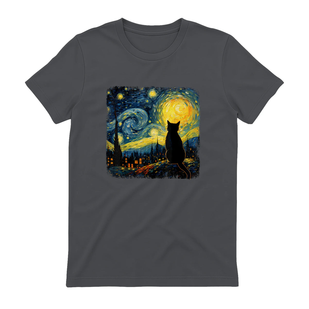 Starry Night Cat Lover T-Shirt in Charcoal - back view