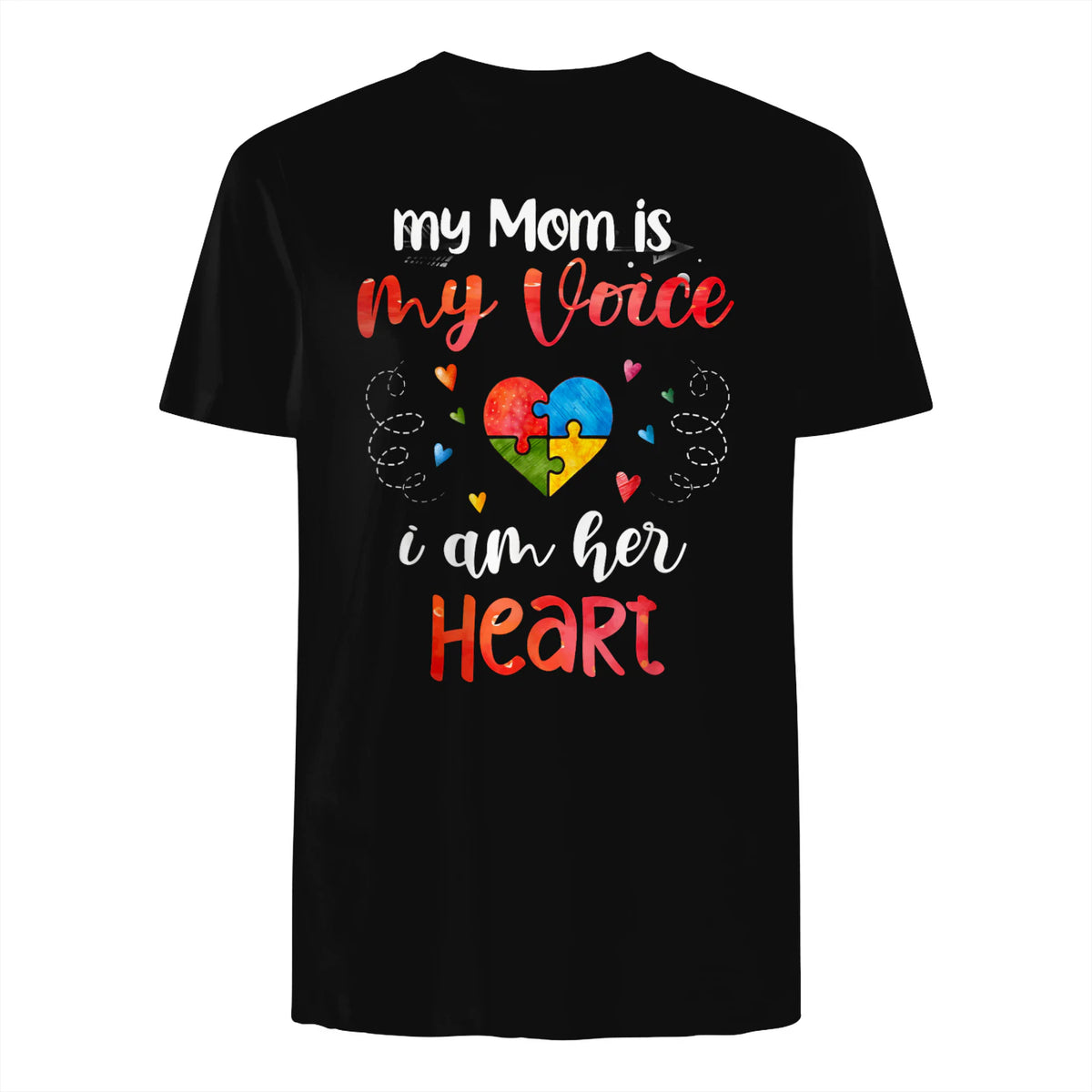 Autism Mom Support ASD T-Shirt in Black - back view
