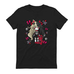 Chibi Kawaii Emo Pastel Goth Girl with Sad Bunny in Black - back view
