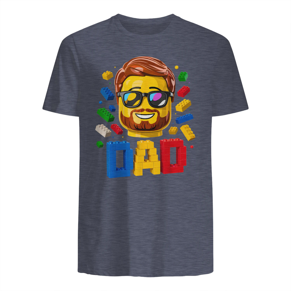 Dad Master Builder T-Shirt in Heather Navy - back view