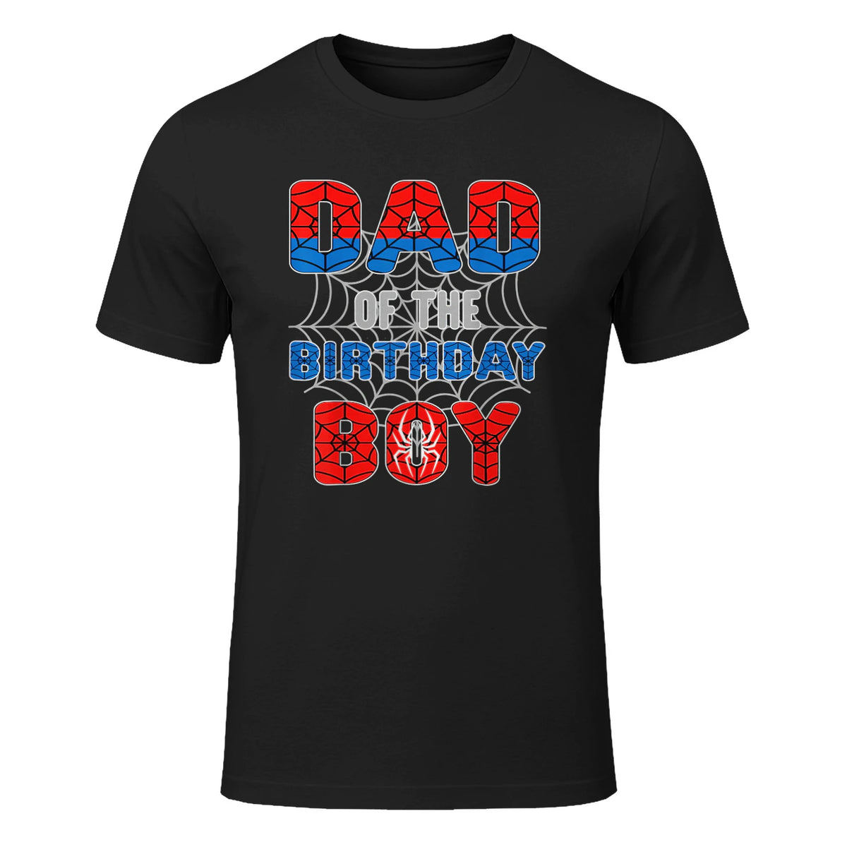 Birthday Boy Dad Spider Web T-Shirt in Black - front view