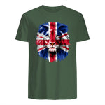 Union Jack UK Flag Lion Face Great Britain Union Jack Flag in Military Green - back view