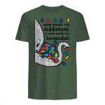 What Makes You Different Autism Awareness T-Shirt in Military Green - back view