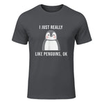 Funny Penguin T-Shirt Cute Just Really Like Penguins Shirt in Charcoal - front view