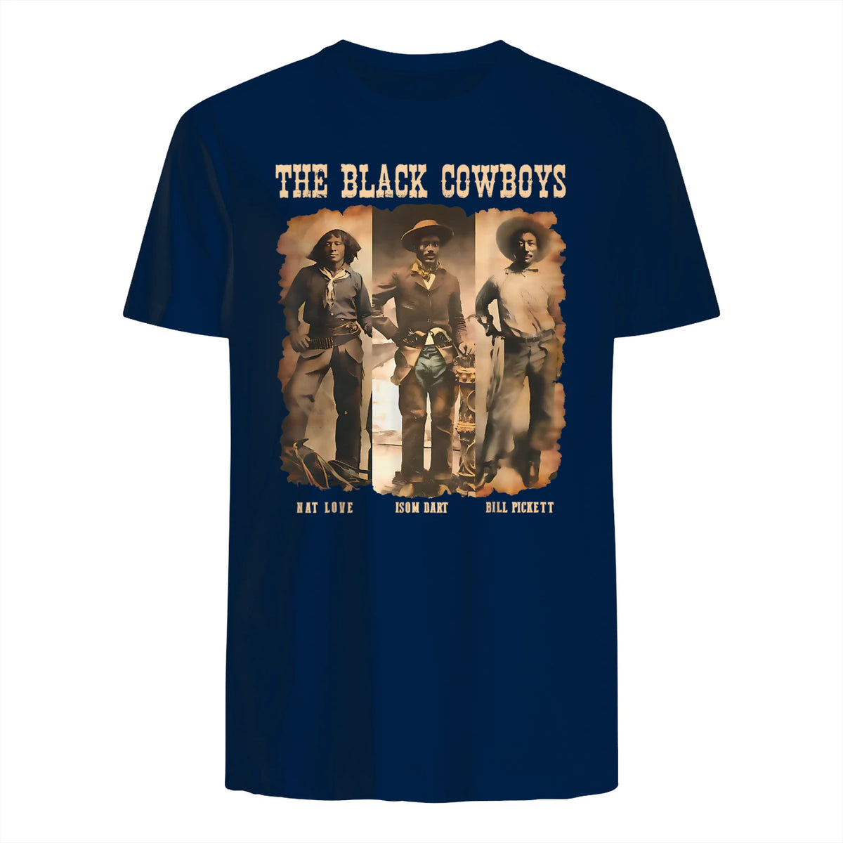 Black Cowboy Western Rodeo Melanin Black History Texas Men T-Shirt in Navy - back view