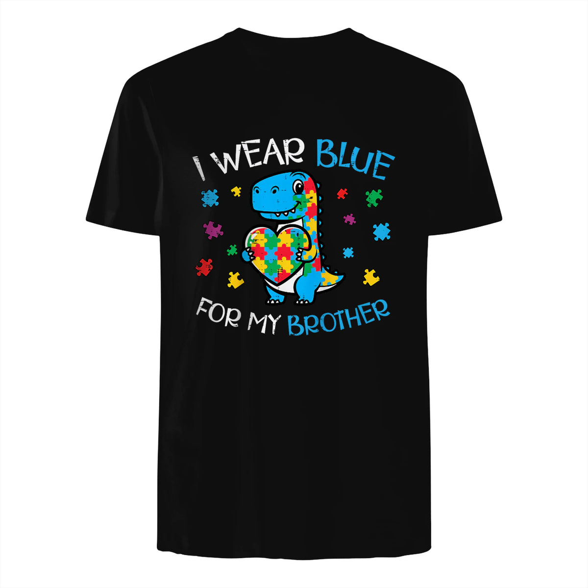 Kids Autism Dino I Weat Blue for My Brother Awareness Boys Kids in Black - back view