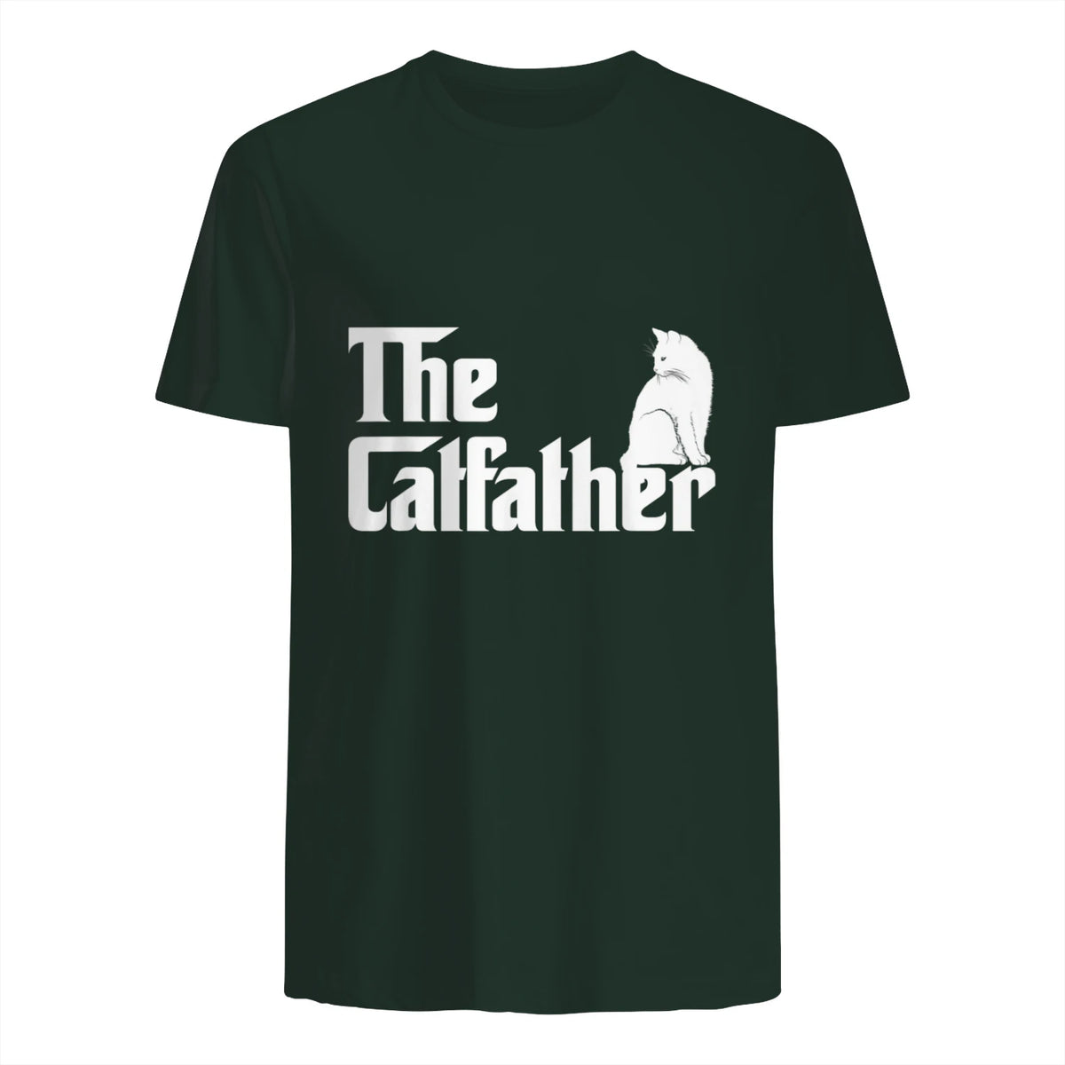 The Catfather Funny Cat Parody Fathers Day Gift Cat Father T-Shirt in Forest Green - back view