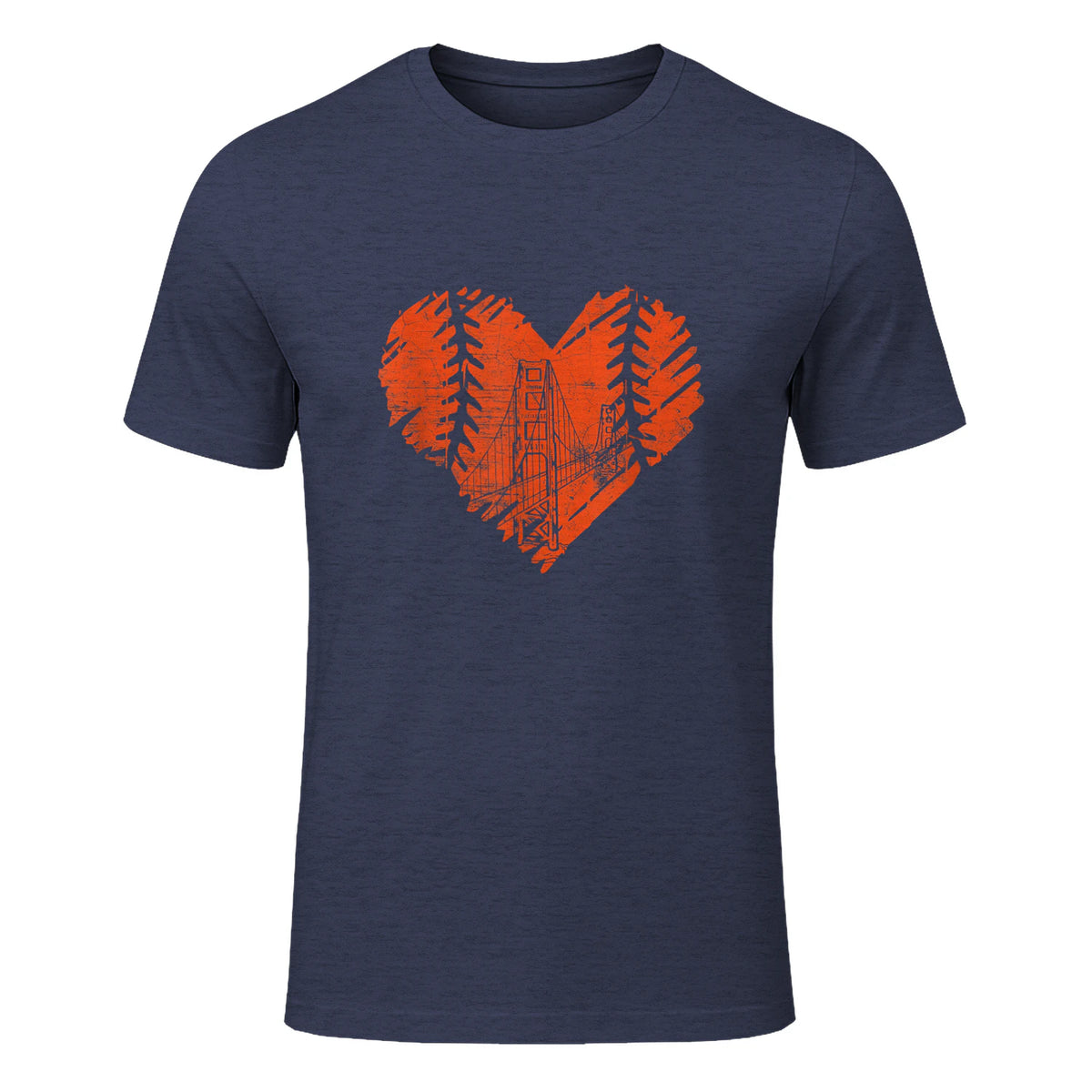 US State San Francisco Baseball Vintage Heart T-Shirt in Heather Navy - front view