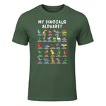 Types Of Dinosaurs Alphabet Dino Identification T-Shirt in Military Green - front view
