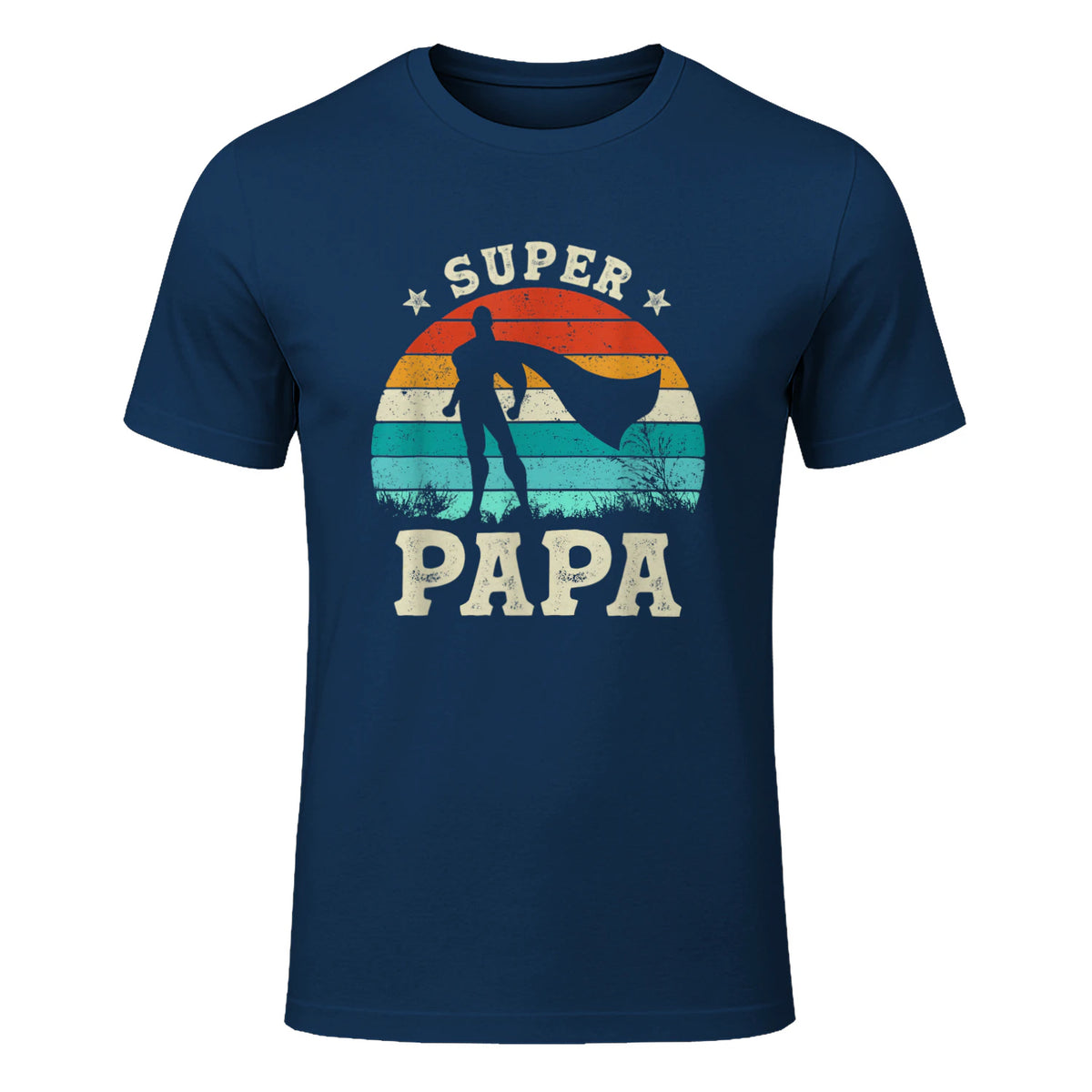 Fête des Pères Meilleur Père Humour Retro Super Papa Parfait in Navy - front view