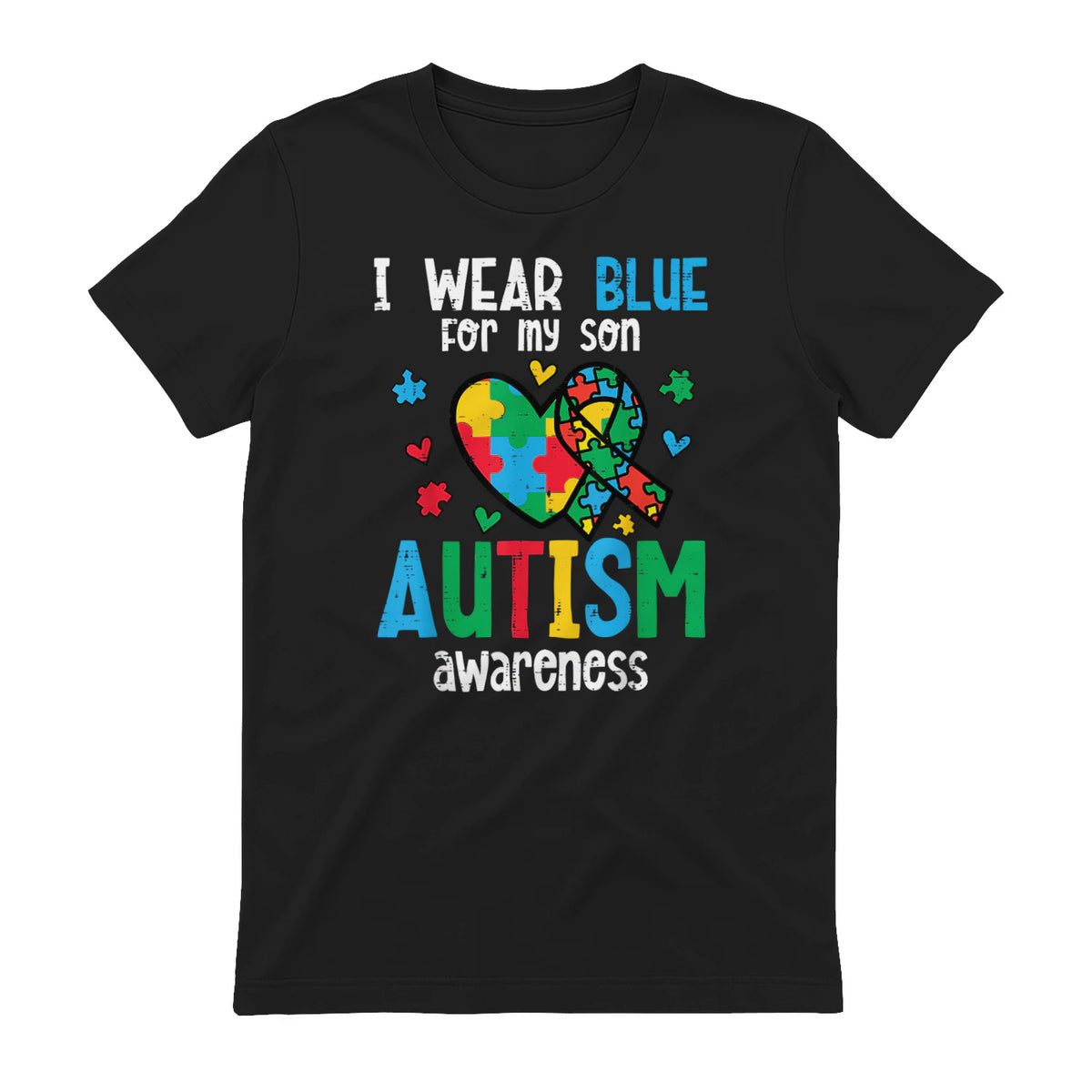 Autism Awareness Wear Blue for My Son ASD Mom Dad Men Women in Black - back view