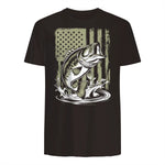Fishing Camo Bass Fish American Flag Men's Fisherman Gift T-Shirt in Dark Chocolate - back view