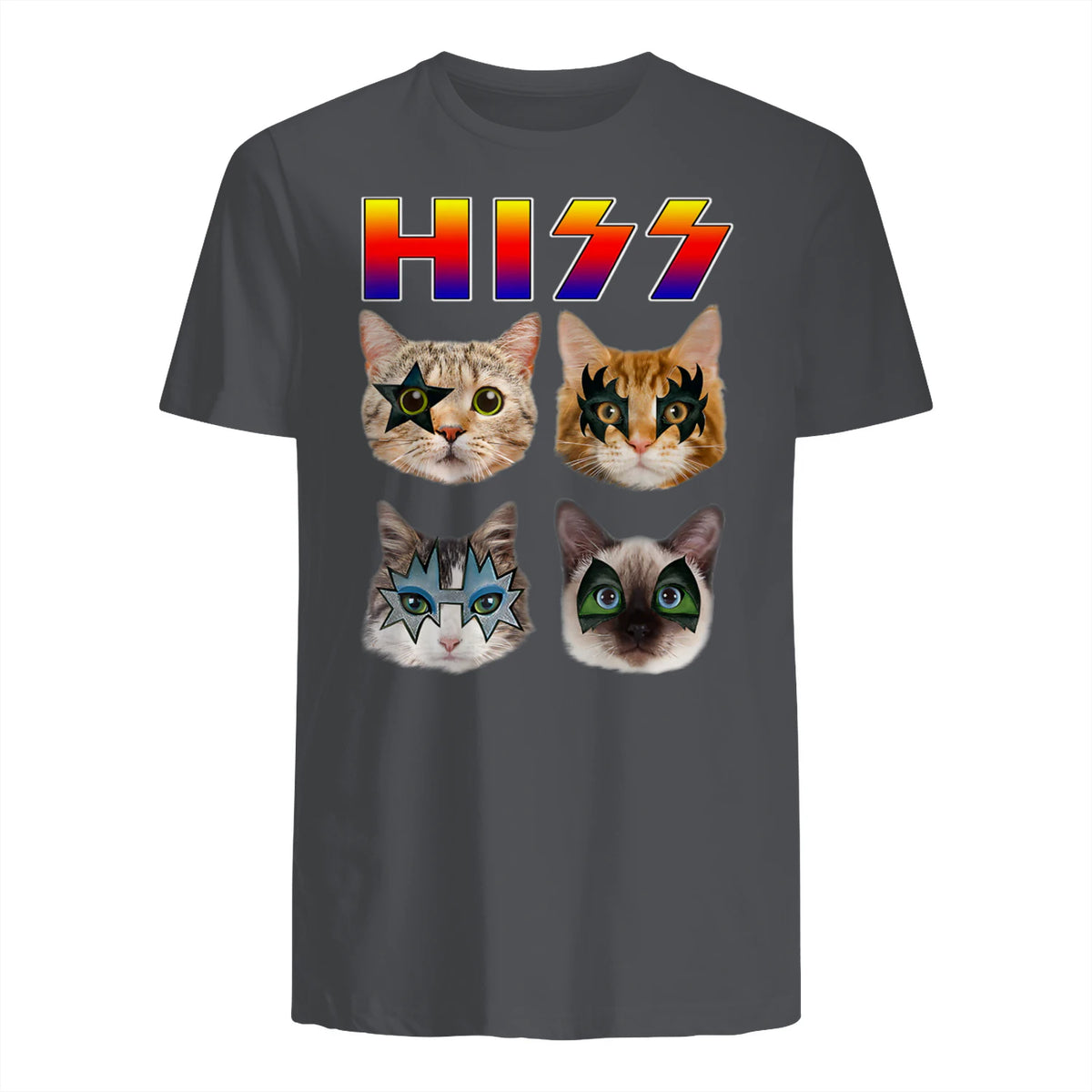 Funny Cat Hiss Rock and Roll For Cat Lover, Cat Dad, Cat mom T-Shirt in Charcoal - back view