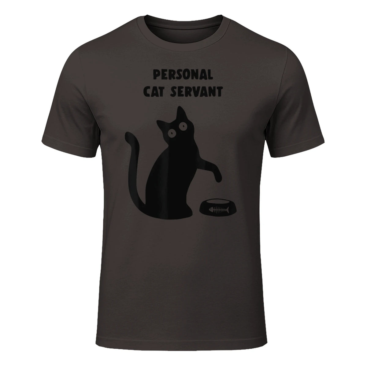 Personal Cat Servant Shirt Funny Black Cat Lover Gift in Dark Chocolate - front view
