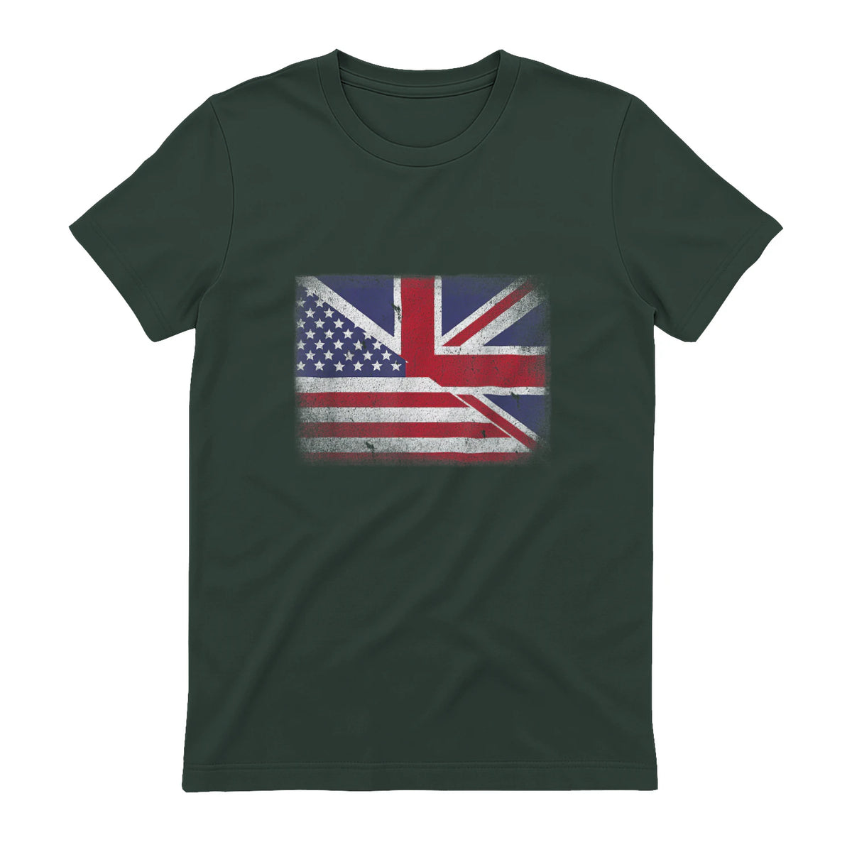 Vintage Half American Half British Flag Great Britain USA T-Shirt in Forest Green - back view