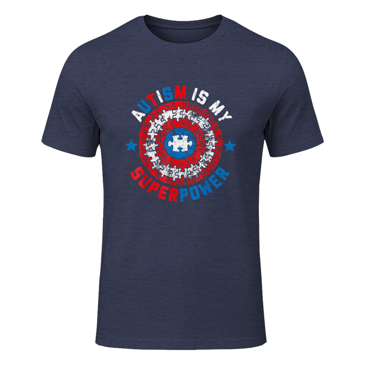 Autism is My Superpower Autism Awareness Autistic for Boys in Heather Navy - front view
