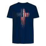 American USA Flag Christian Cross T-Shirt in Navy - back view