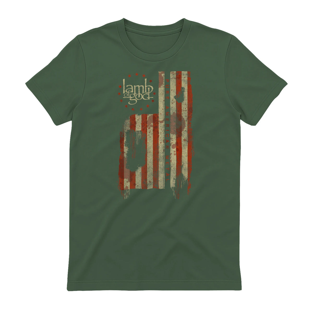 Lamb of God Pure American Metal Flag T-Shirt in Military Green - back view