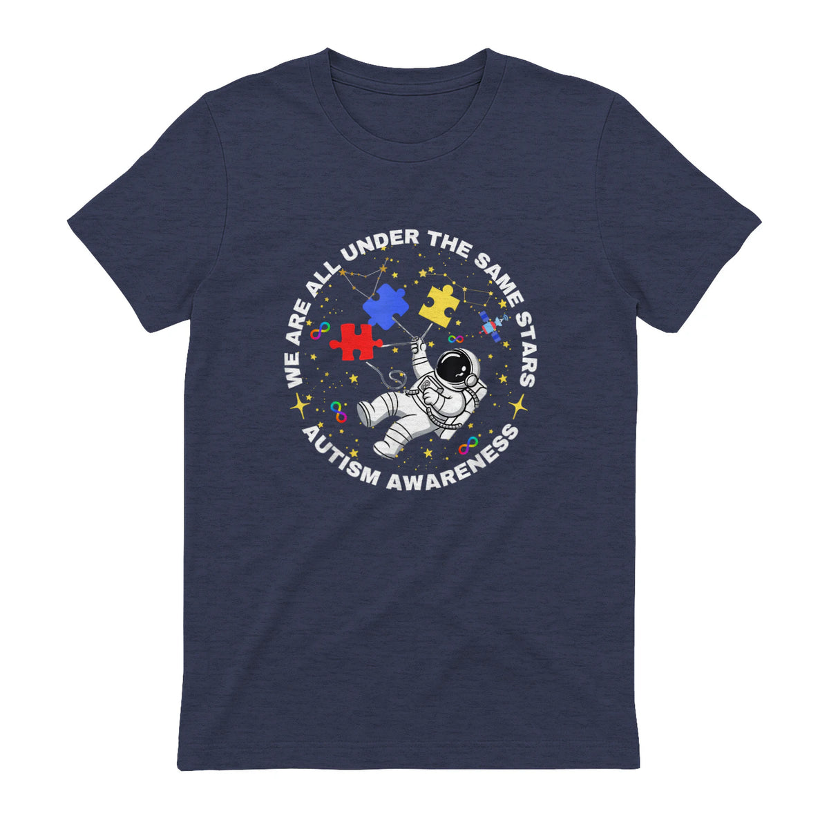 Autism We are All Under The Same Stars Space Astronaut in Heather Navy - back view