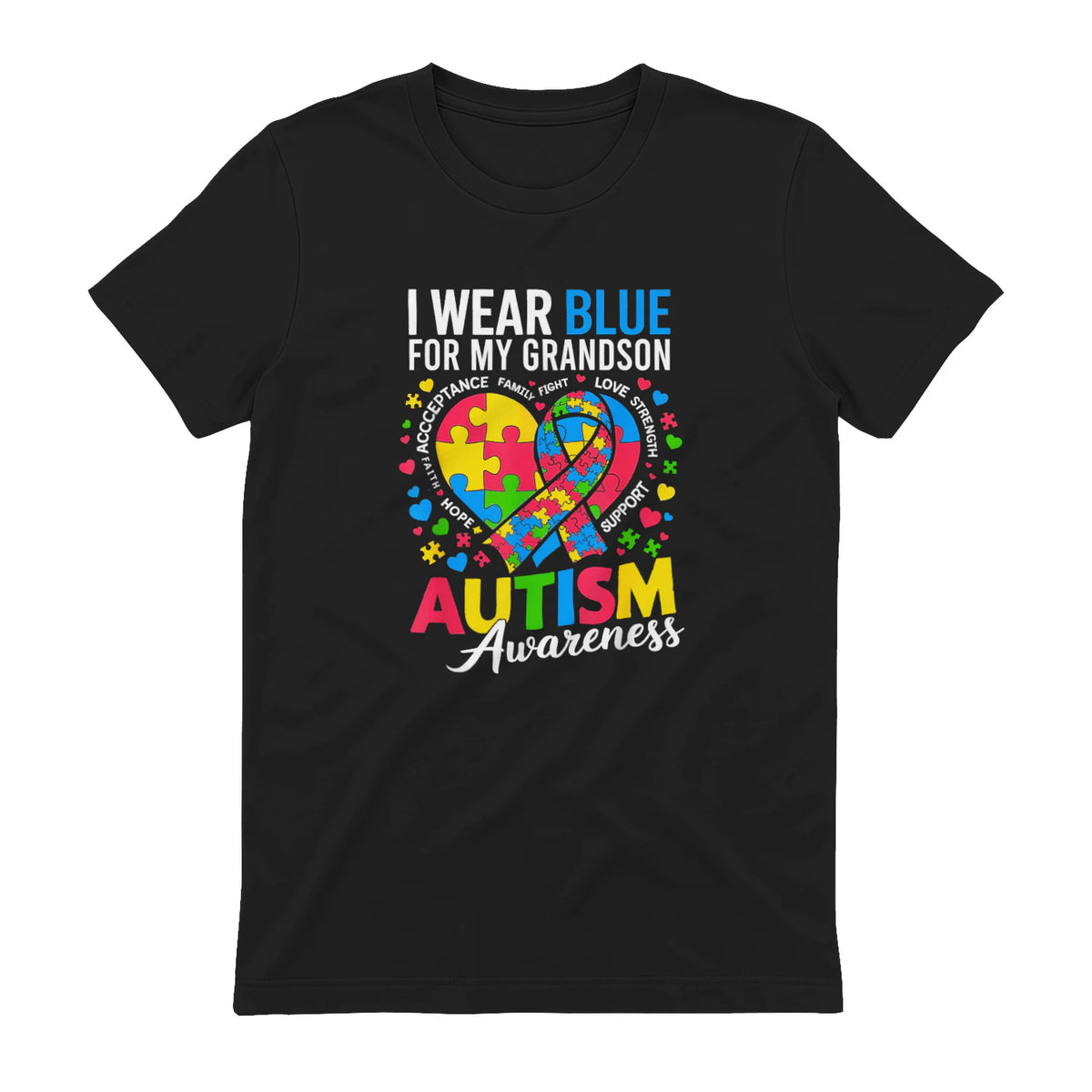 I Wear Blue for My Grandson Autism Awareness Grandma Nana in Black - back view