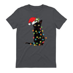 Santa Black Cat Tangled Up In Christmas Tree Lights Holiday in Charcoal - back view
