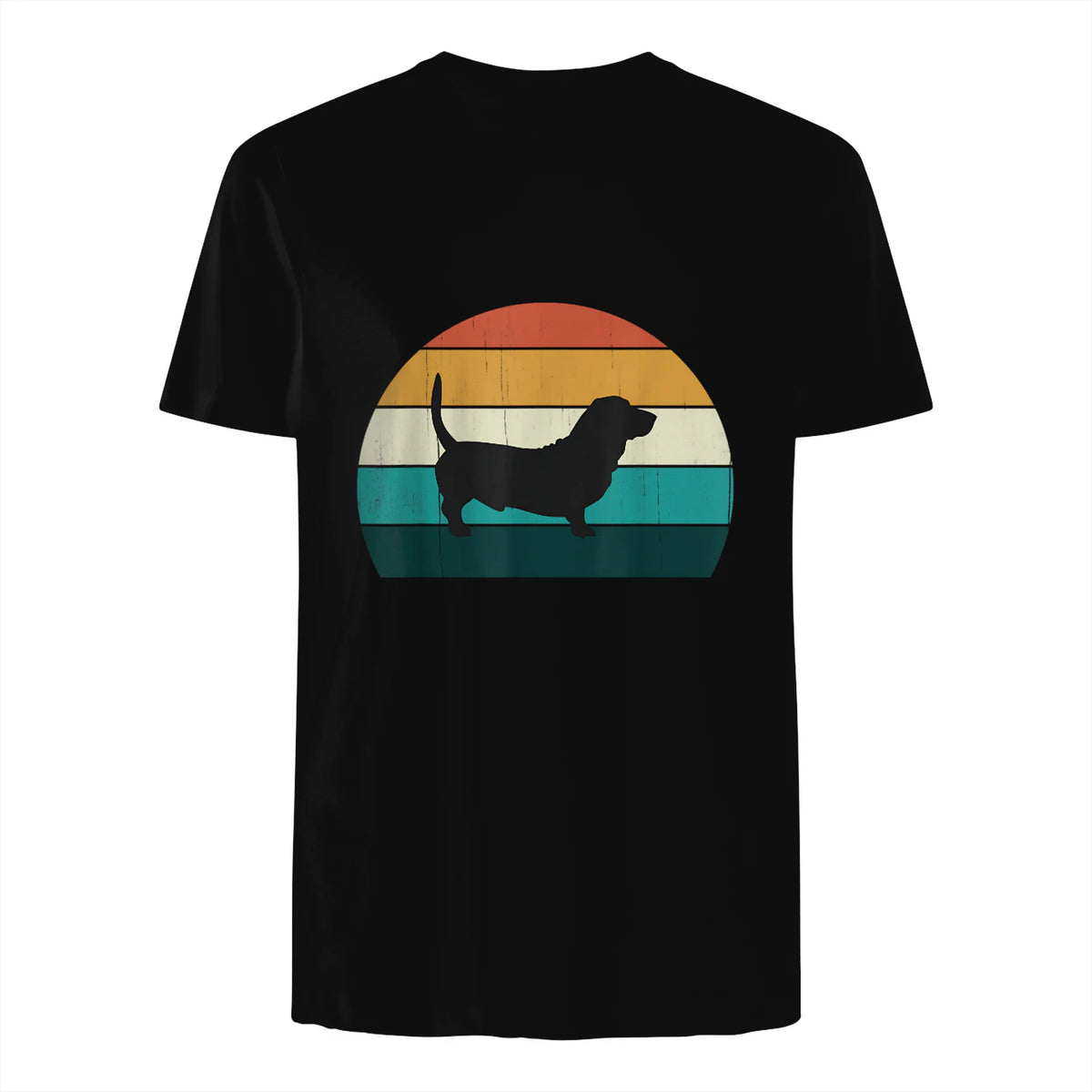 Basset Hound rétro Amant Vintage Sunset Dog & Puppy in Black - back view