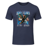 Eagle and Flag Anniversary Birthday T-Shirt in Heather Navy - front view
