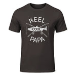 Funny Fishing Reel Cool Papa Dad Joke T-Shirt in Dark Chocolate - front view