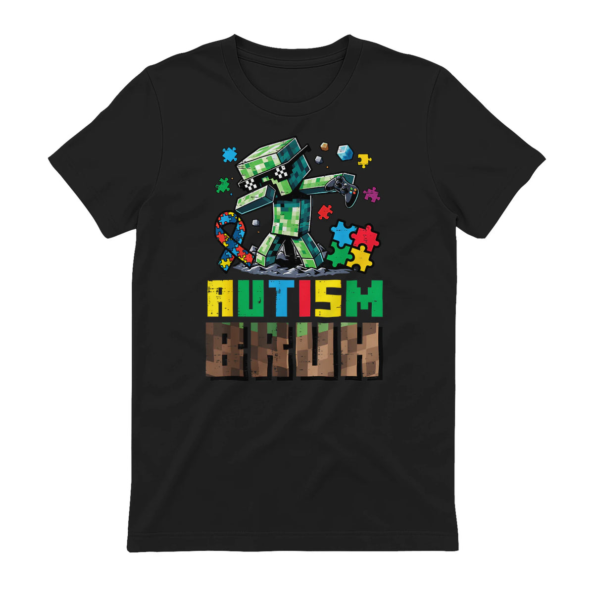 Autism Bruh Dab ASD Awareness Gamer Boys Kids Youth in Black - back view