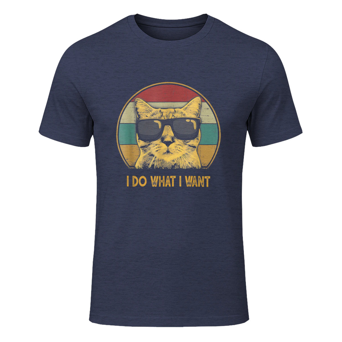 Retro I do What I Want cat Funny cat Lover T-Shirt Small in Heather Navy - front view