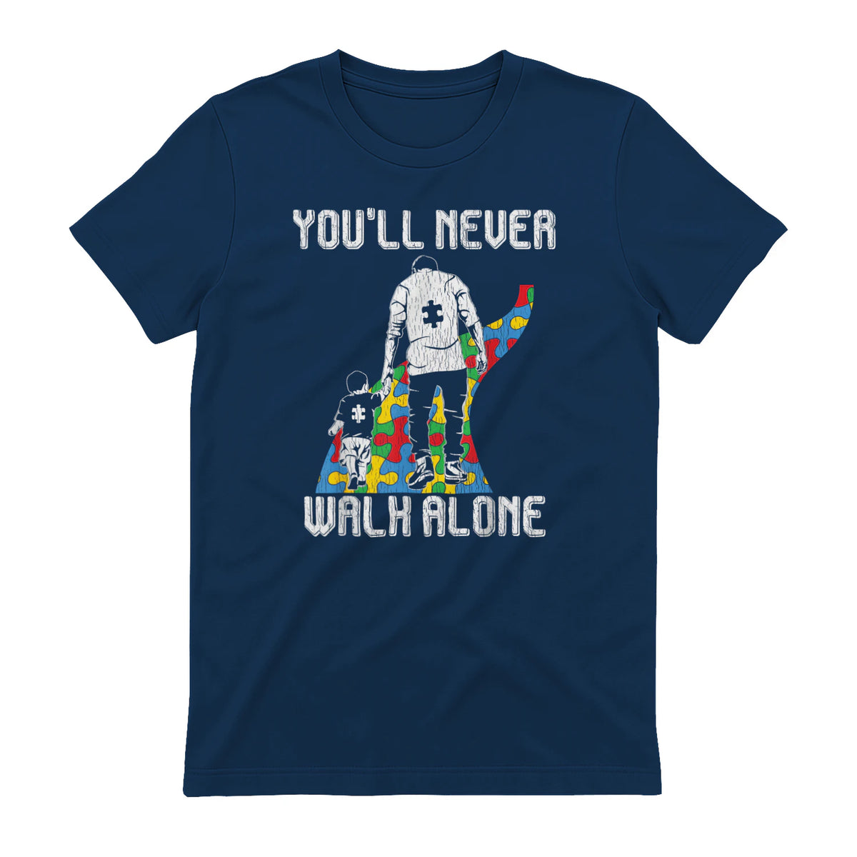 Vintage Father Son Family Autistic Kids Autism Awareness Dad in Navy - back view