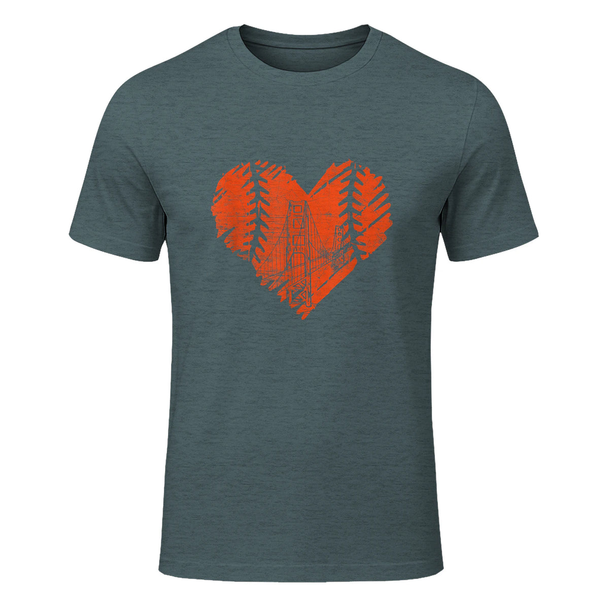 US State San Francisco Baseball Vintage Heart T-Shirt in Dark Heather - front view