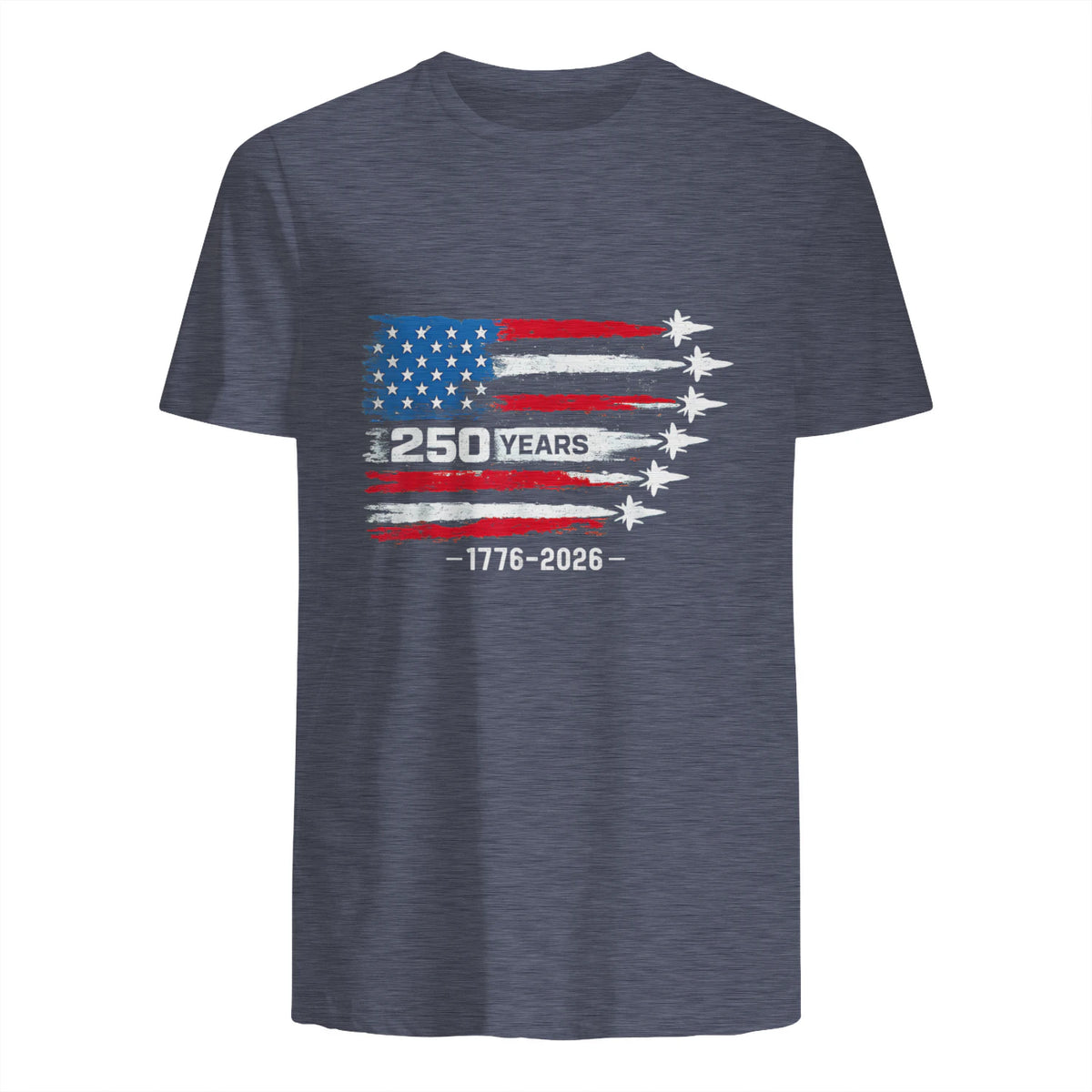 American Fourth of July Anniversary T-Shirt in Heather Navy - back view