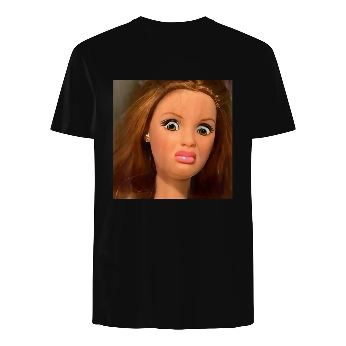 Funny Doll Face Meme Expression Hilarious Sarcastic in Black - back view