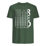 Remember Everyone Deployed RED Friday Military American Flag T-Shirt in Military Green - back view