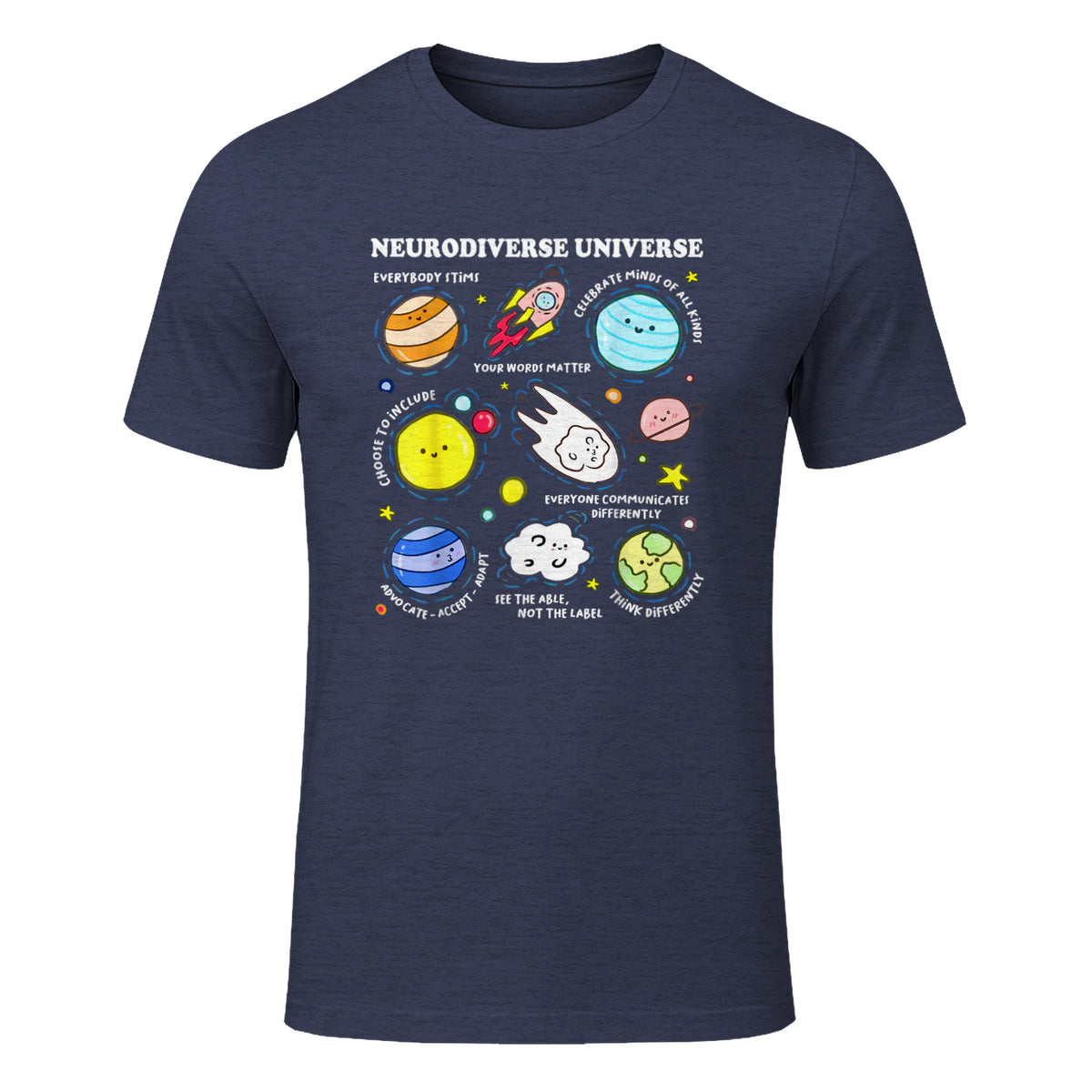 Kids Autism Awareness Neurodiverse Universe Neurodiversity in Heather Navy - front view