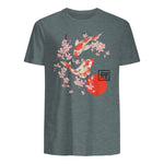 Cherry Blossom Koi Carpe Fish Japanese Sakura Art Graphique in Dark Heather - back view