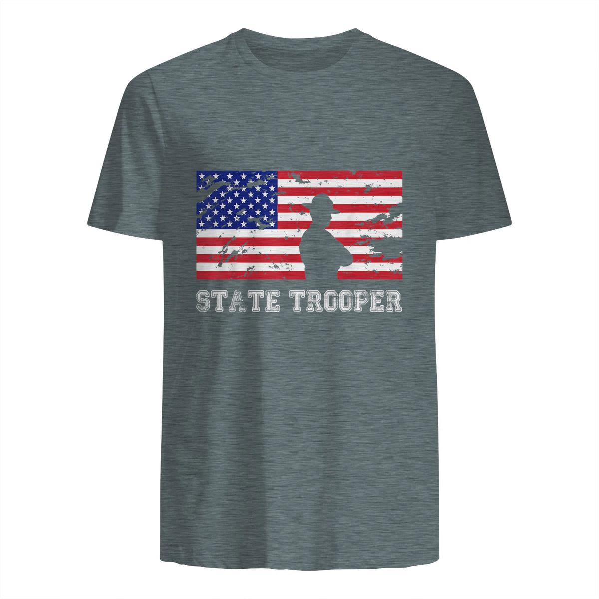 State Trooper USA Flag T-Shirt Gift T-Shirt in Dark Heather - back view