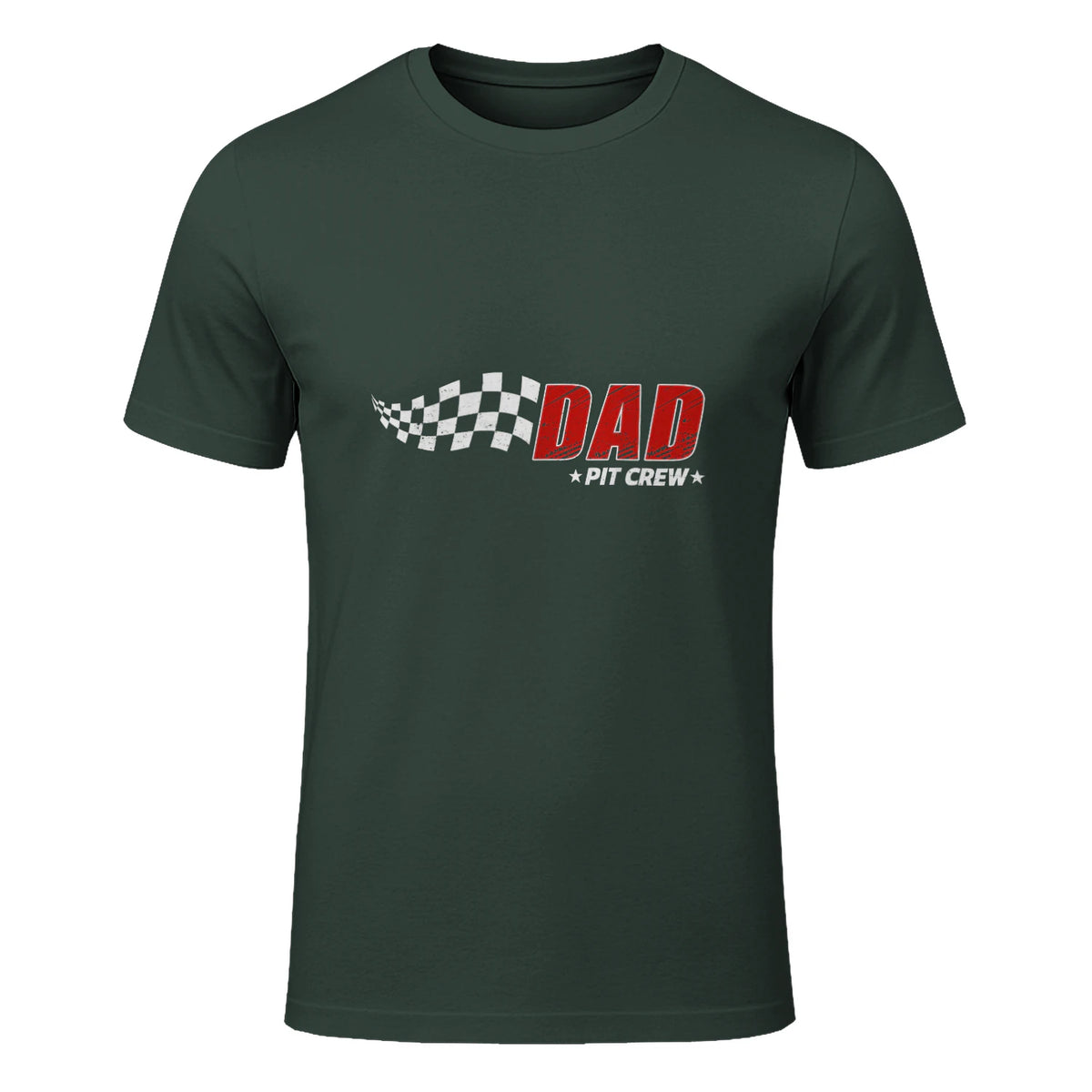 Dad Pit Crew Race Car T-Shirt in Forest Green - front view
