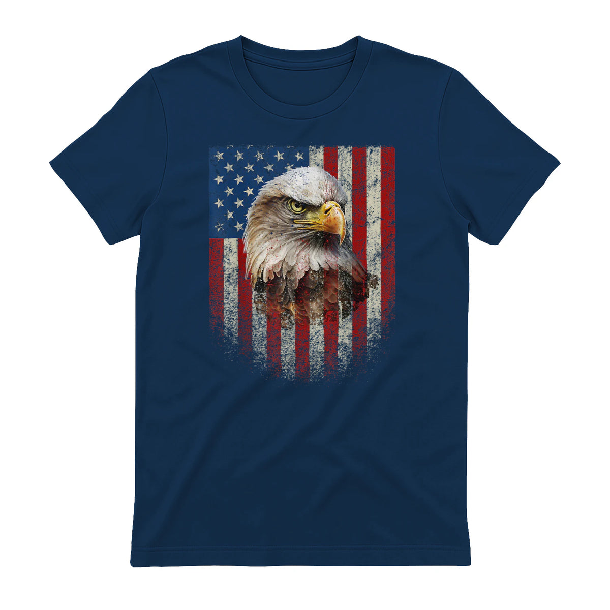 American Flag Bald Eagle Patriotic Red White Blue T-Shirt in Navy - back view