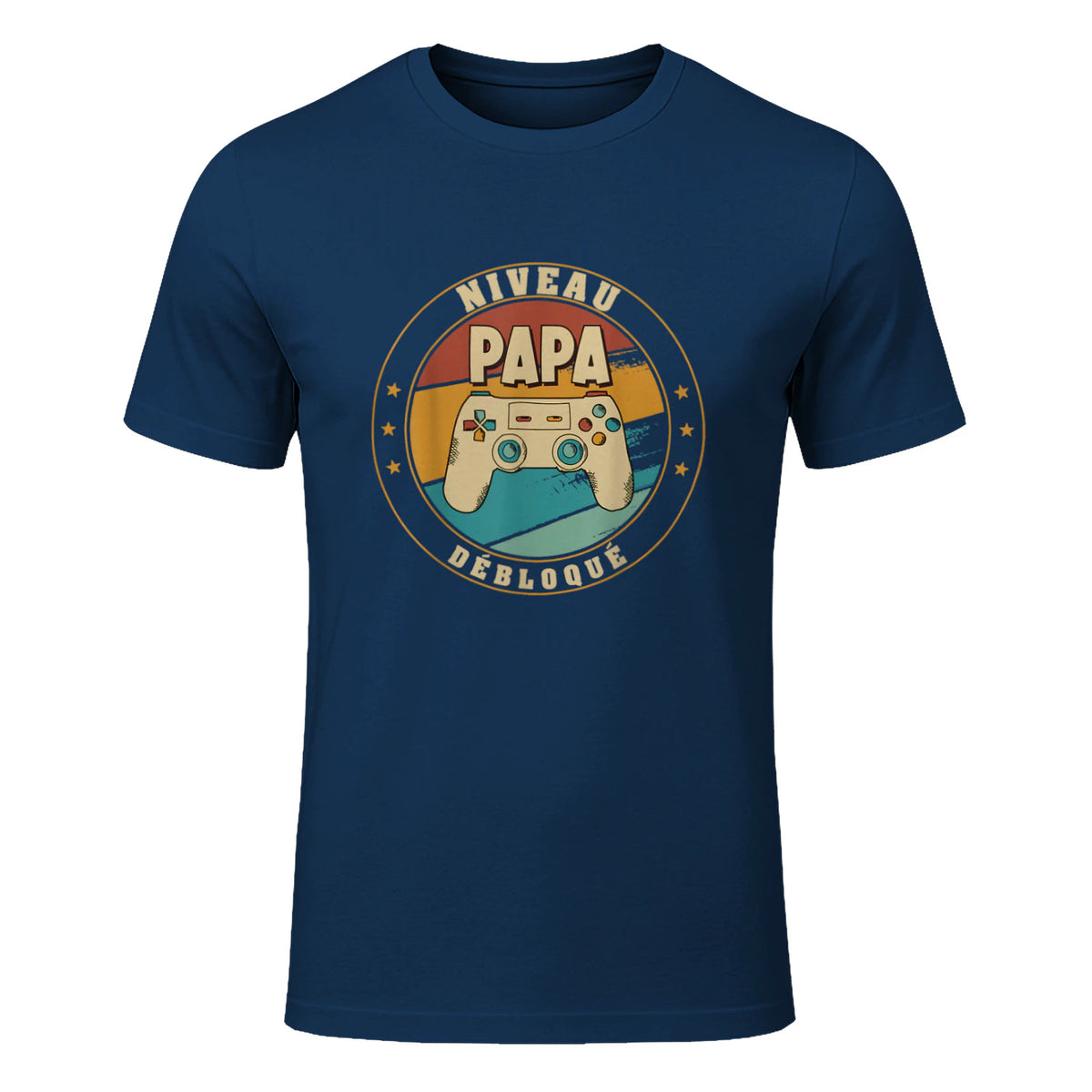 Nouveau Papa Parents Humour Gamer Nouvelle Naissance Annonce T-Shirt in Navy - front view