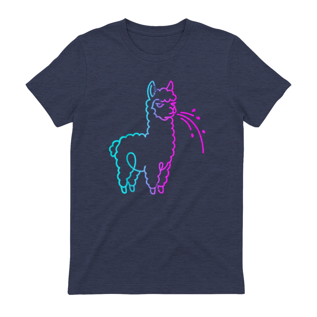 Fluff Around and Find Out Funny Fluffy Spitting Lama in Heather Navy - back view