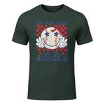 Retro Baseball Sister I'm Just Here for The Snacks Girls Mom T-Shirt in Forest Green - front view