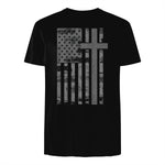 (Art) American Flag Christian Faith Cross Patriotic T-Shirt in Black - back view