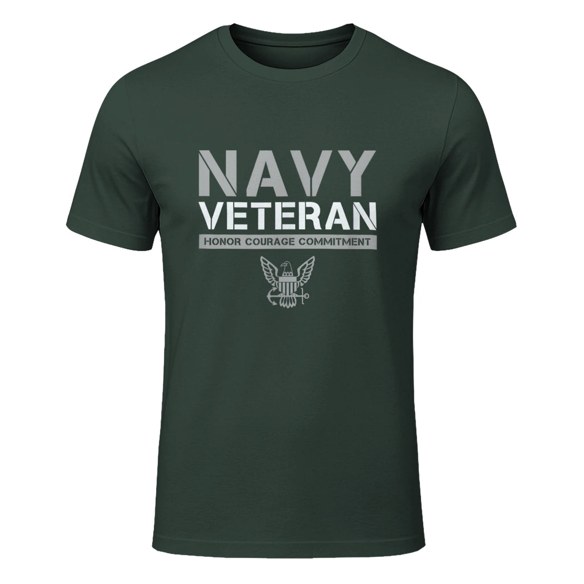 US Navy - Veteran Honor Courage Commitment T-Shirt in Forest Green - front view
